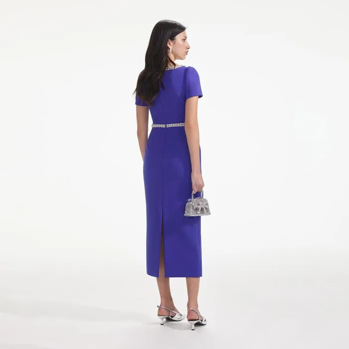 Self Portrait Dresses Blue Diamante Bow Trim Midi Dress 8211 Women