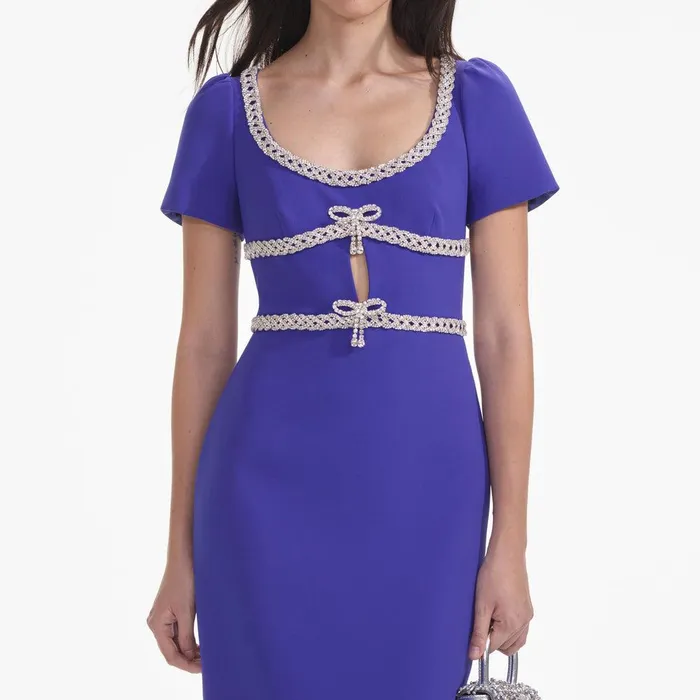 Self Portrait Dresses Blue Diamante Bow Trim Midi Dress 8211 Women