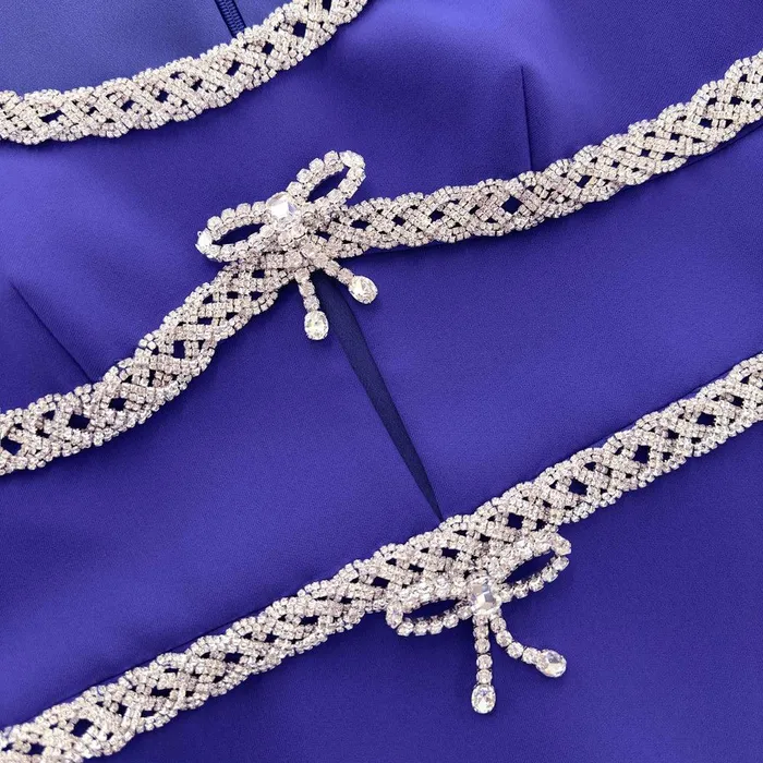 Self Portrait Dresses Blue Diamante Bow Trim Midi Dress 8211 Women
