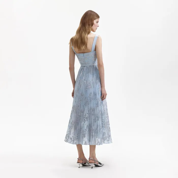 Self Portrait Dresses Blue Pleated Midi Dress 8211 Women