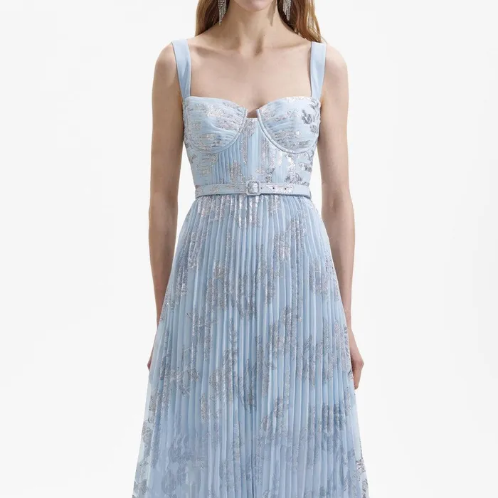 Self Portrait Dresses Blue Pleated Midi Dress 8211 Women