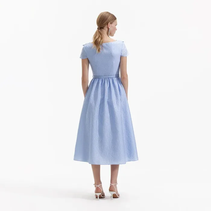 Self Portrait Dresses Blue Textured Midi Dress 8211 Women