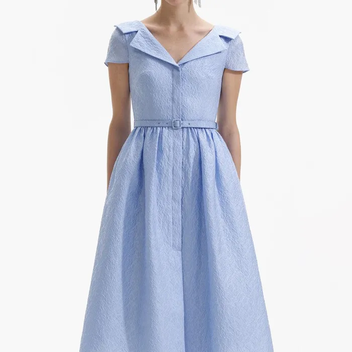 Self Portrait Dresses Blue Textured Midi Dress 8211 Women