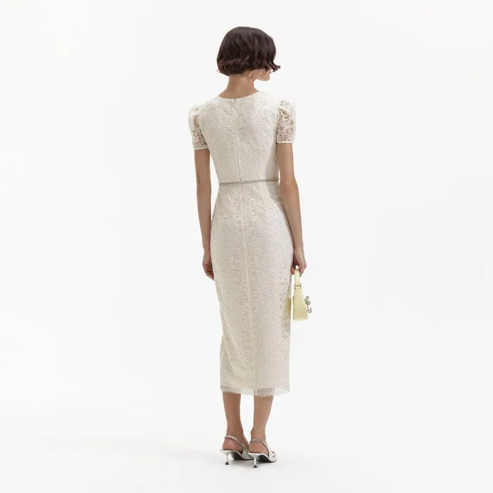 Self Portrait Dresses Cream Lace Diamante Midi Dress 8211 Women