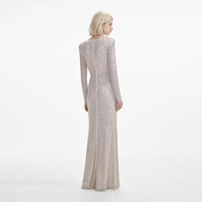 Self Portrait Dresses Cream Rhinestone Keyhole Maxi Dress 8211 Women