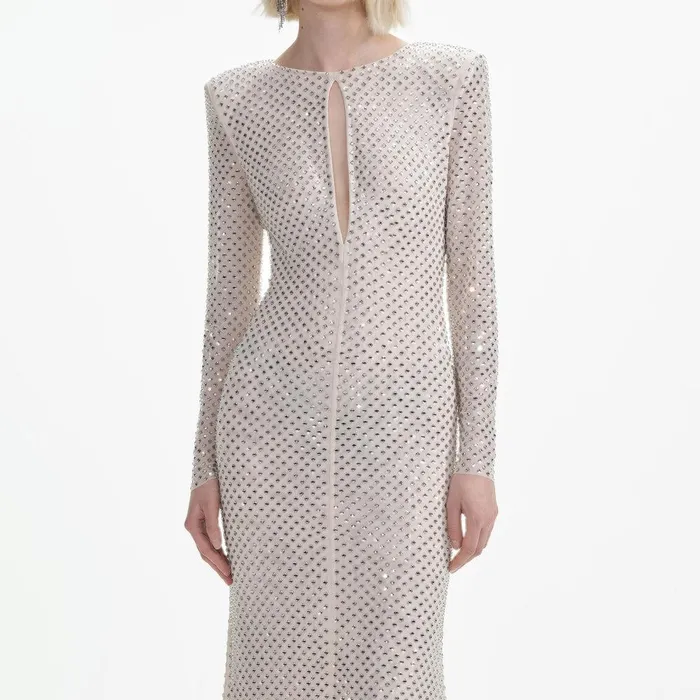 Self Portrait Dresses Cream Rhinestone Keyhole Maxi Dress 8211 Women