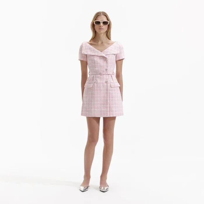 Self Portrait Dresses Pink Boucle Off Shoulder Mini Dress 8211 Women
