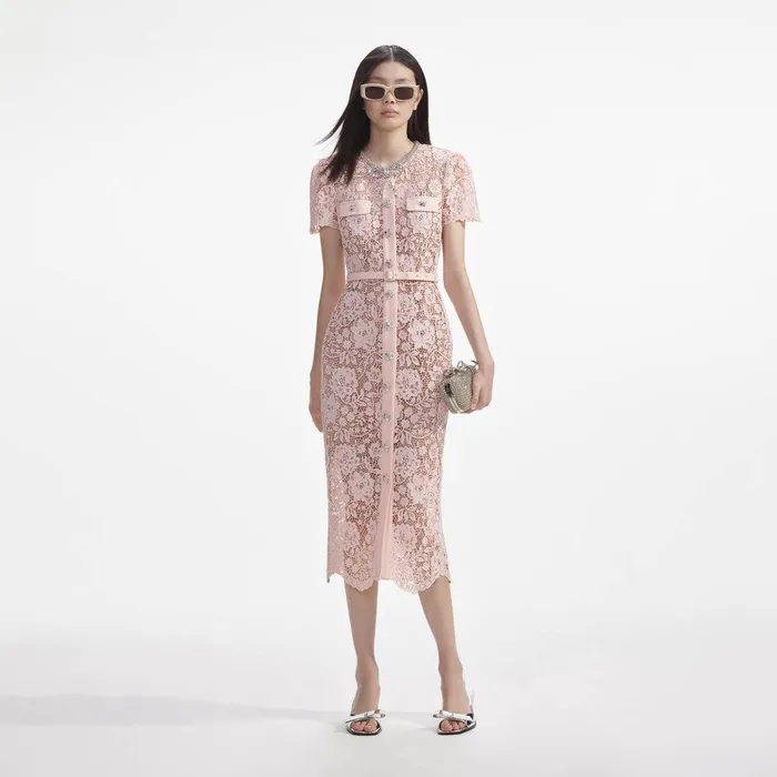 Self Portrait Dresses Pink Lace Diamante Bow Midi Dress 8211 Women