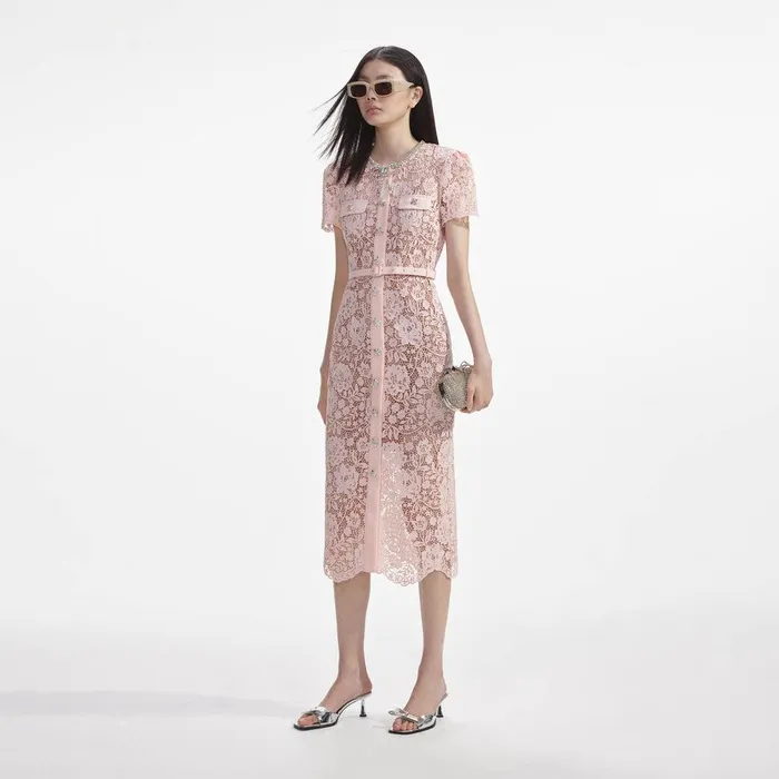 Self Portrait Dresses Pink Lace Diamante Bow Midi Dress 8211 Women