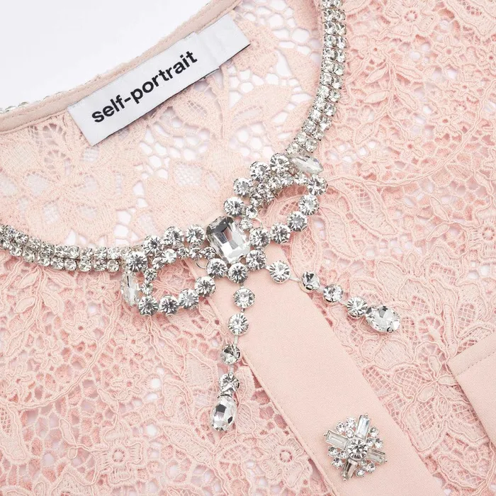 Self Portrait Dresses Pink Lace Diamante Bow Midi Dress 8211 Women