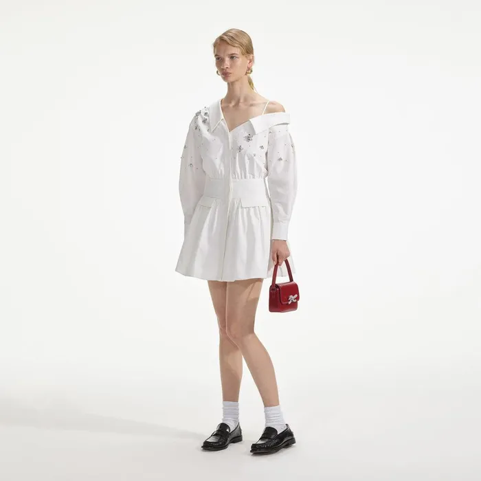 Self Portrait Dresses White Cotton Embellished Mini Dress 8211 Women
