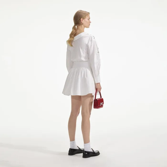 Self Portrait Dresses White Cotton Embellished Mini Dress 8211 Women