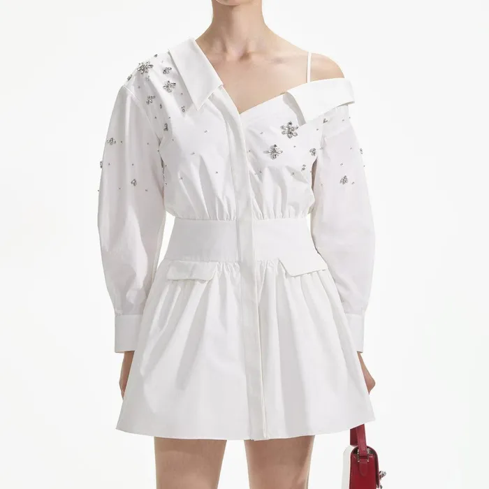 Self Portrait Dresses White Cotton Embellished Mini Dress 8211 Women