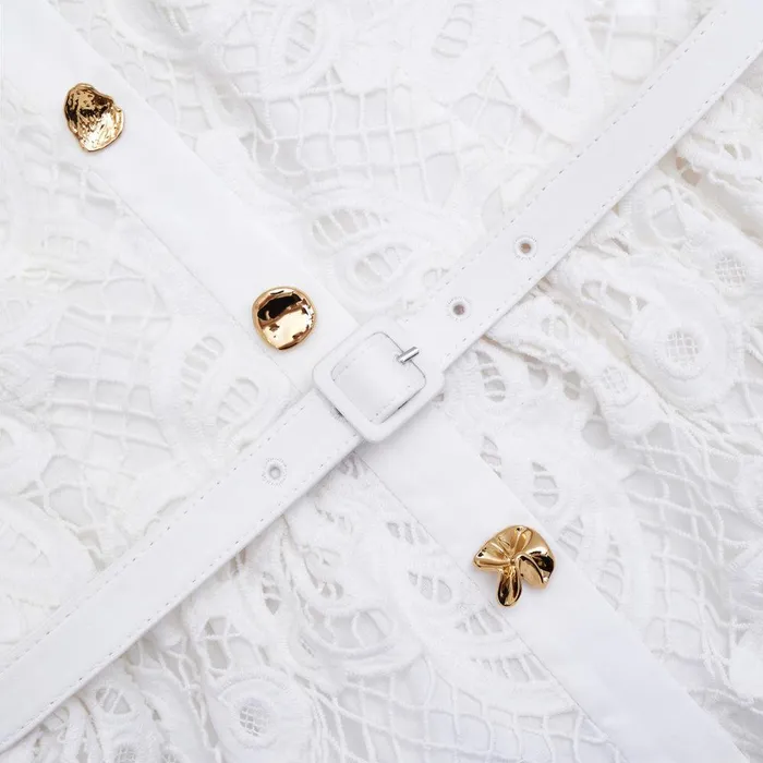 Self Portrait Dresses White Cotton Lace Button Midi Dress 8211 Women