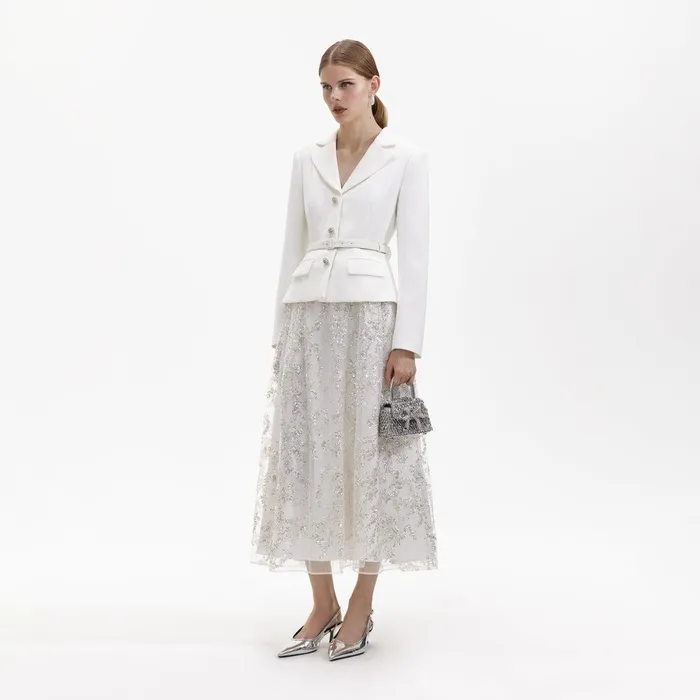 Self Portrait Dresses White Crepe Embellished Midi Dress 8211 Women