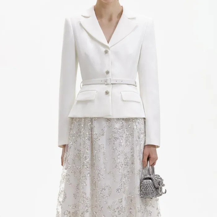 Self Portrait Dresses White Crepe Embellished Midi Dress 8211 Women