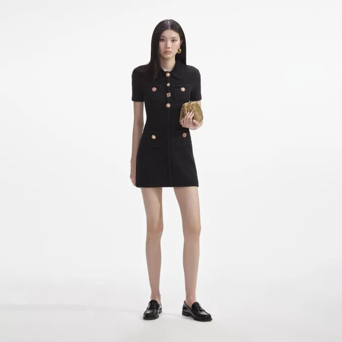 Self Portrait Knitwear Black Jewel Button Knit Mini Dress 8211 Women