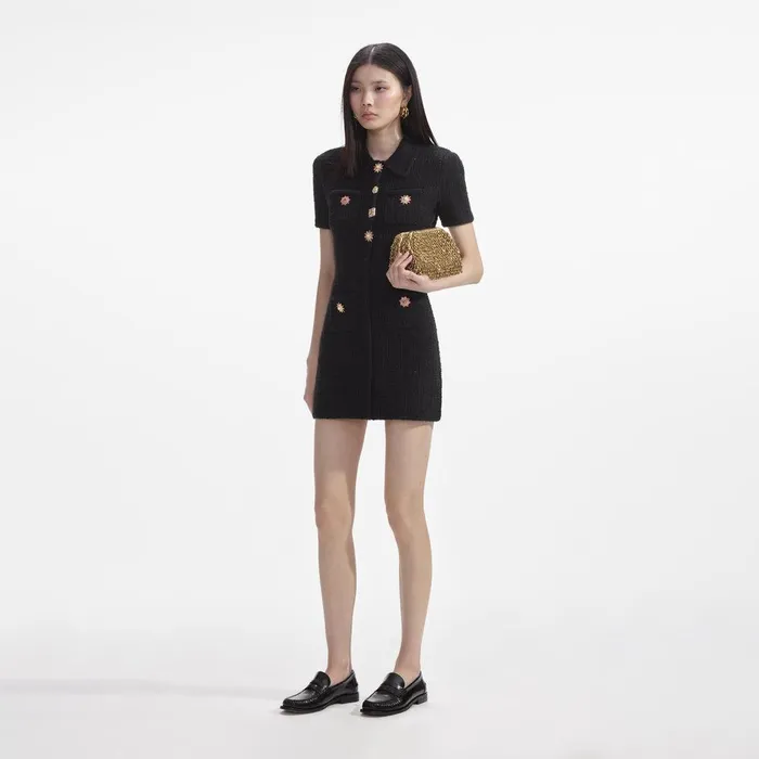 Self Portrait Knitwear Black Jewel Button Knit Mini Dress 8211 Women