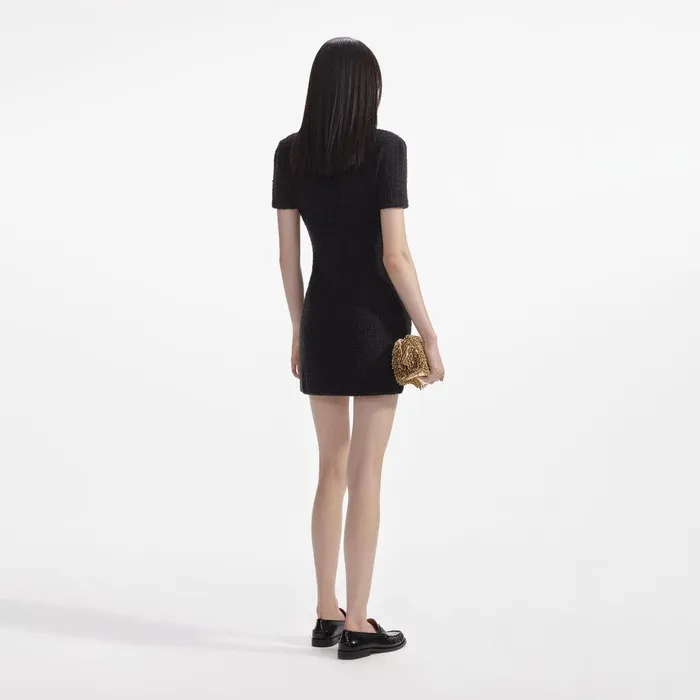 Self Portrait Knitwear Black Jewel Button Knit Mini Dress 8211 Women