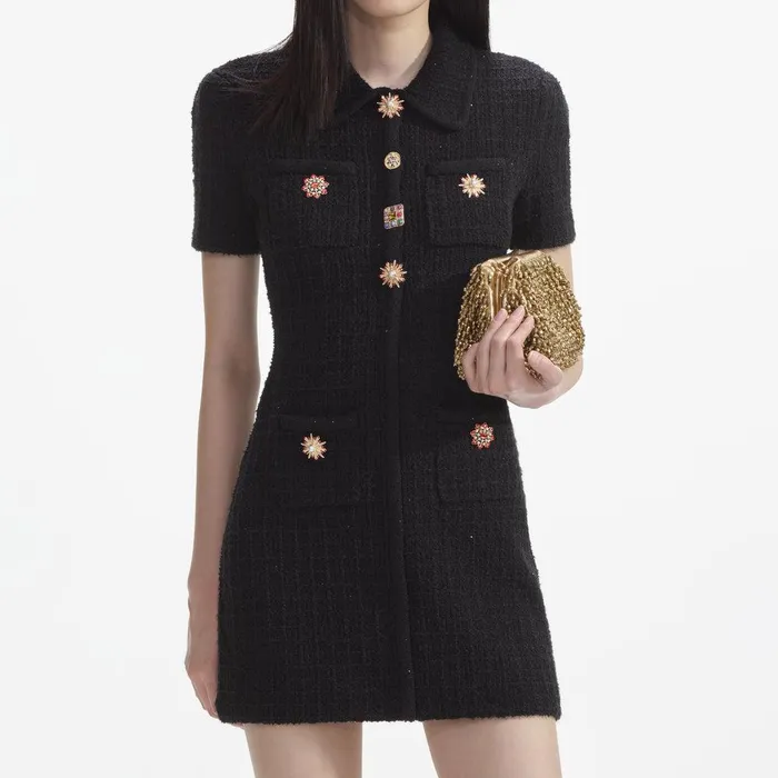 Self Portrait Knitwear Black Jewel Button Knit Mini Dress 8211 Women