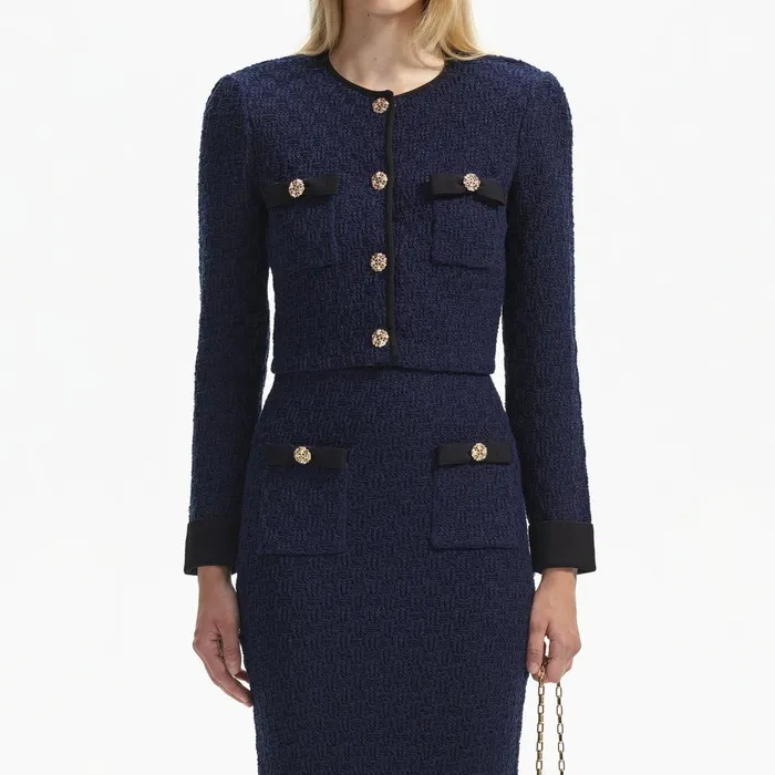 Self Portrait Knitwear Navy Weave Knit Midi Skirt 8211 Women