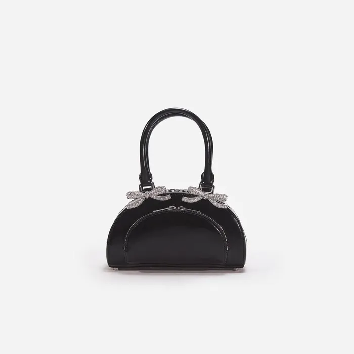 Self Portrait Mini Black Leather Curved Mini Tote Bag 8211 Women