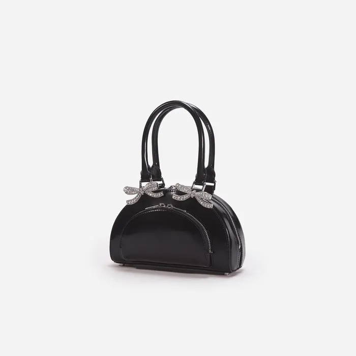Self Portrait Mini Black Leather Curved Mini Tote Bag 8211 Women