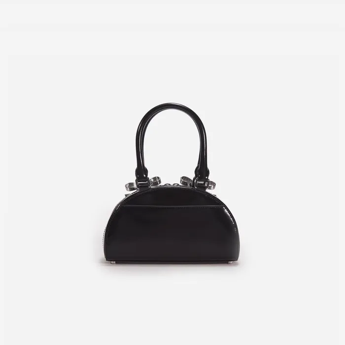 Self Portrait Mini Black Leather Curved Mini Tote Bag 8211 Women