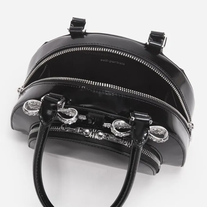 Self Portrait Mini Black Leather Curved Mini Tote Bag 8211 Women
