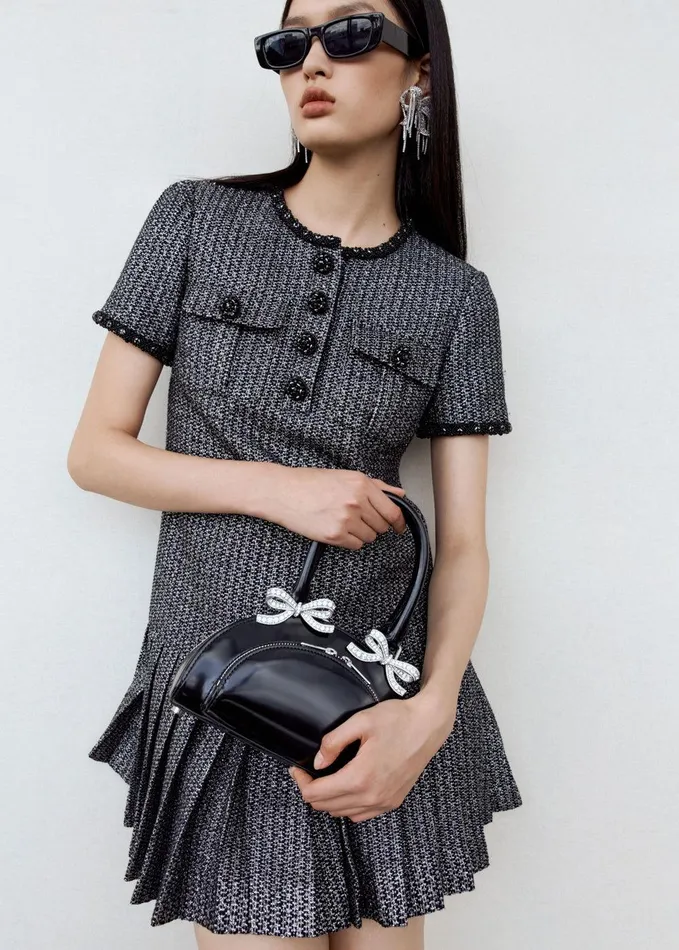 Self Portrait Mini Black Leather Curved Mini Tote Bag 8211 Women