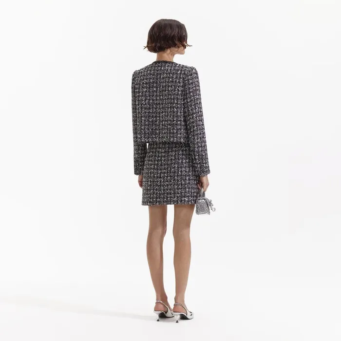 Self Portrait Outerwear Black Check Boucle Jacket 8211 Women