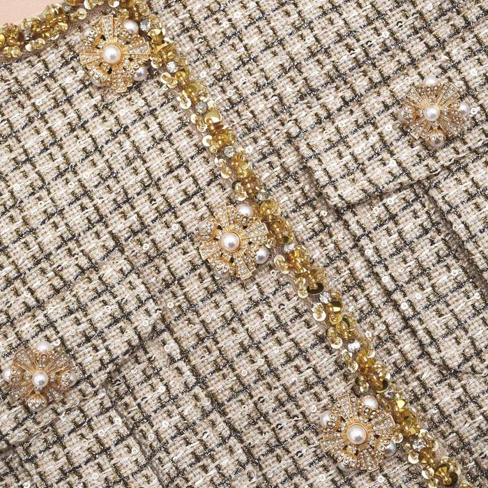 Self Portrait Outerwear Gold Boucle Cropped Jacket 8211 Women