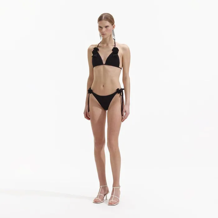 Self Portrait Swim and Resort Black Crochet Bikini Brief 8211 Women