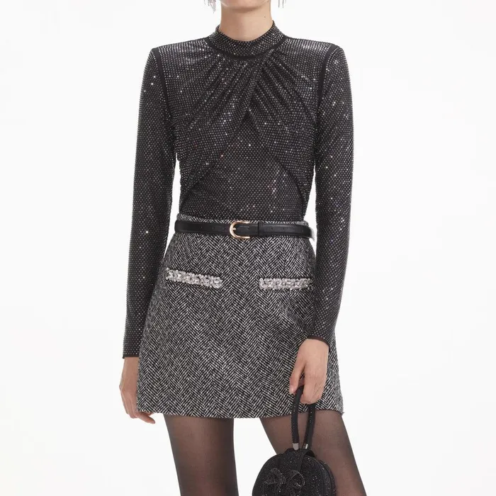 Self Portrait Tops Black Rhinestone Mesh Top 8211 Women