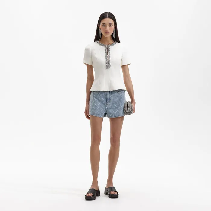 Self Portrait Tops Cream Crepe Embellished Top 8211 Women