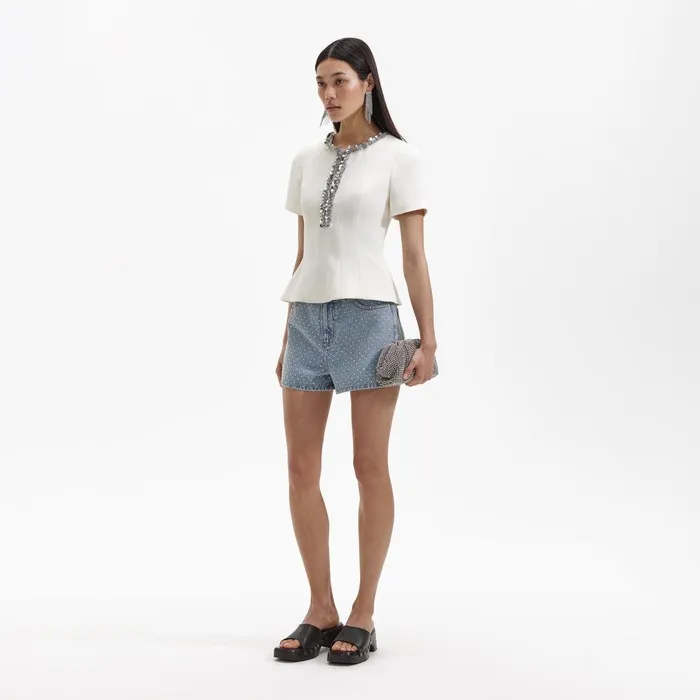Self Portrait Tops Cream Crepe Embellished Top 8211 Women