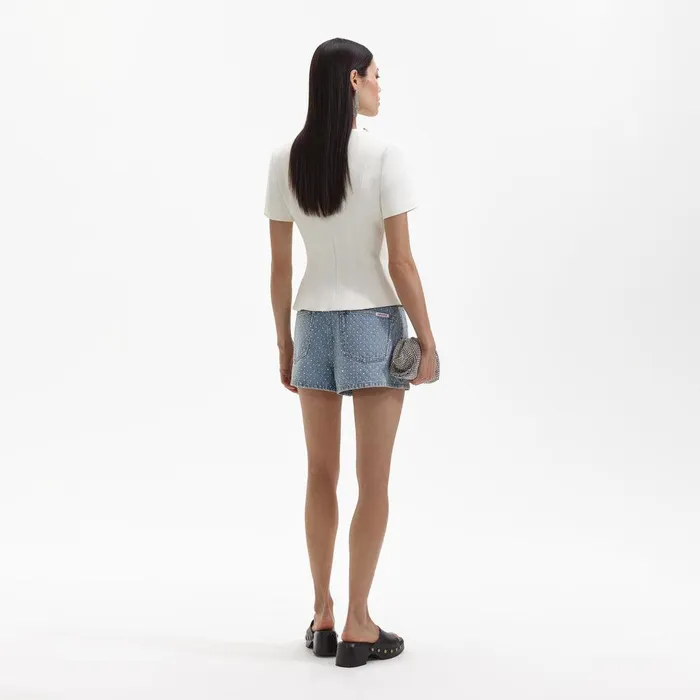 Self Portrait Tops Cream Crepe Embellished Top 8211 Women