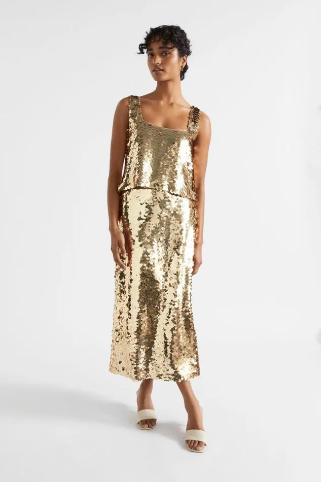 Sets Woman Seed Heritage Sequin Midi Skirt Soft Gold