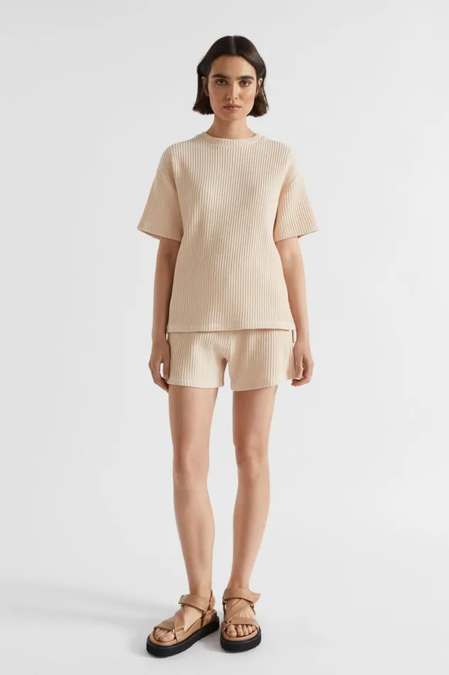 Sets Woman Seed Heritage Two Tone Rib Oversized Tee Soft Wheat
