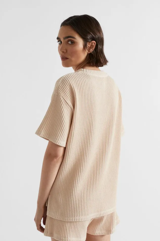 Sets Woman Seed Heritage Two Tone Rib Oversized Tee Soft Wheat