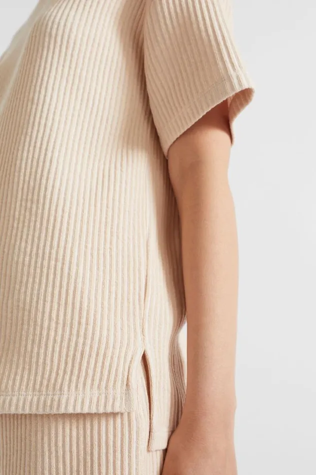 Sets Woman Seed Heritage Two Tone Rib Oversized Tee Soft Wheat