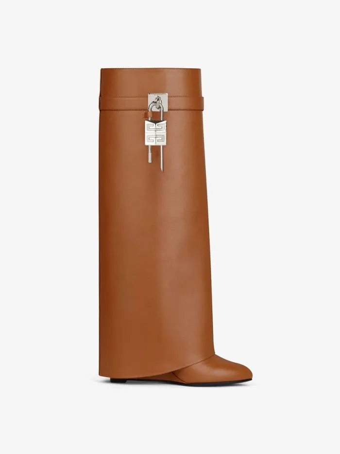 Shark Lock Boots In Leather Tan Women Givenchy Shark Lock
