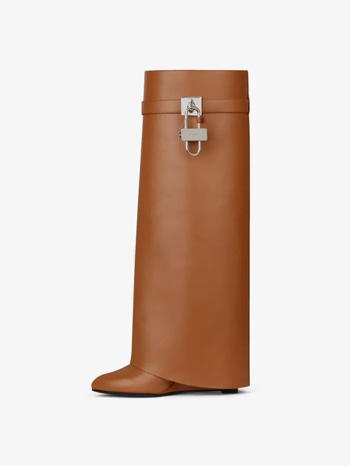 Shark Lock Boots In Leather Tan Women Givenchy Shark Lock