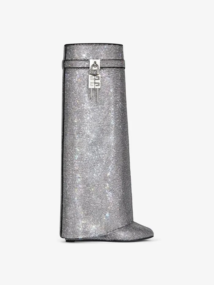 Shark Lock Boots In Suede With Strass Silvery Women Givenchy Shark Lock