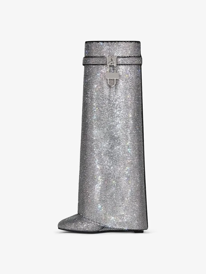 Shark Lock Boots In Suede With Strass Silvery Women Givenchy Shark Lock