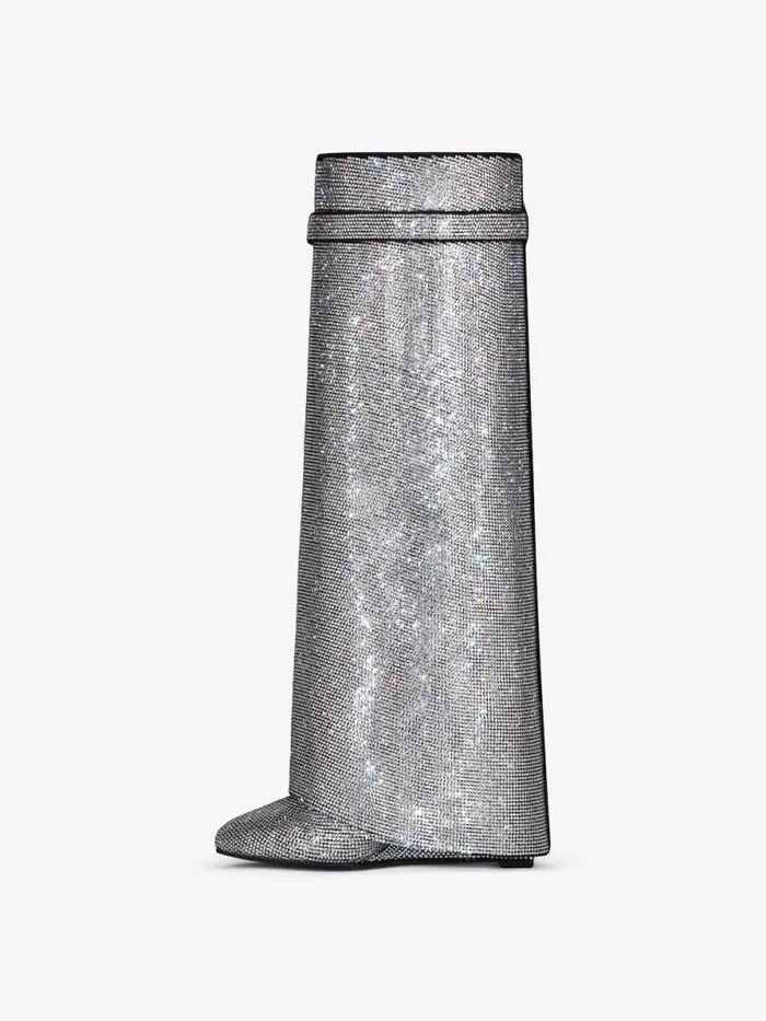 Shark Lock Boots In Suede With Strass Silvery Women Givenchy Shark Lock