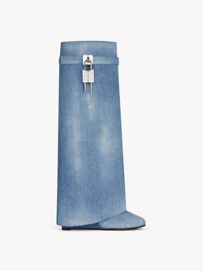 Shark Lock Boots In Washed Denim Medium Blue Women Givenchy Shark Lock