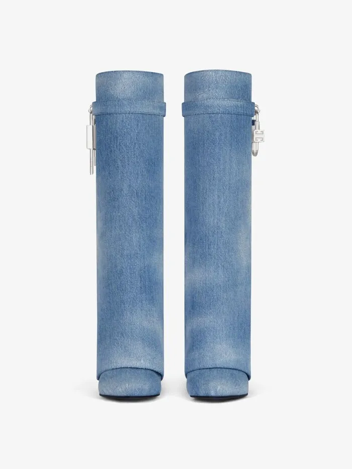 Shark Lock Boots In Washed Denim Medium Blue Women Givenchy Shark Lock