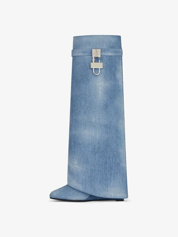 Shark Lock Boots In Washed Denim Medium Blue Women Givenchy Shark Lock