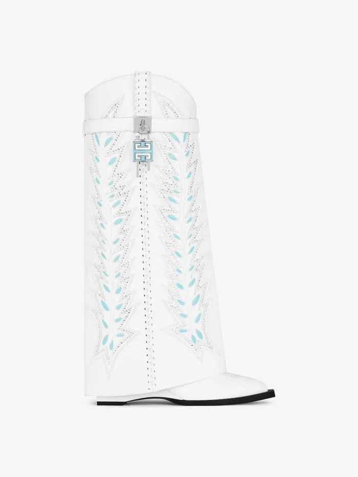 Shark Lock Cowboy Boots In Leather With Strass Whiteturquoise Women Givenchy Shark Lock
